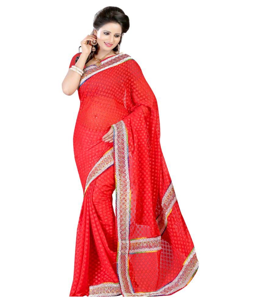 Harsh Fashions Red Brasso Saree Buy Harsh Fashions Red Brasso Saree