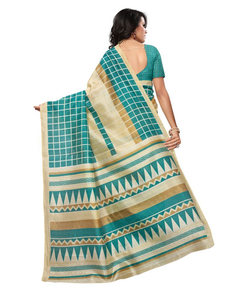 Indira Green And Beige Bhagalpuri Silk Saree Buy Indira Green And