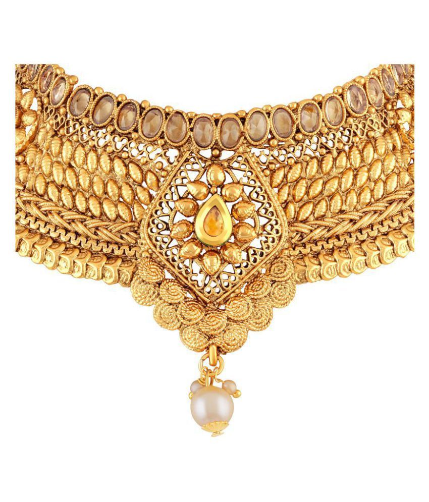 Asmitta Jewellery Zinc Golden Choker Traditional Gold Plated Necklaces