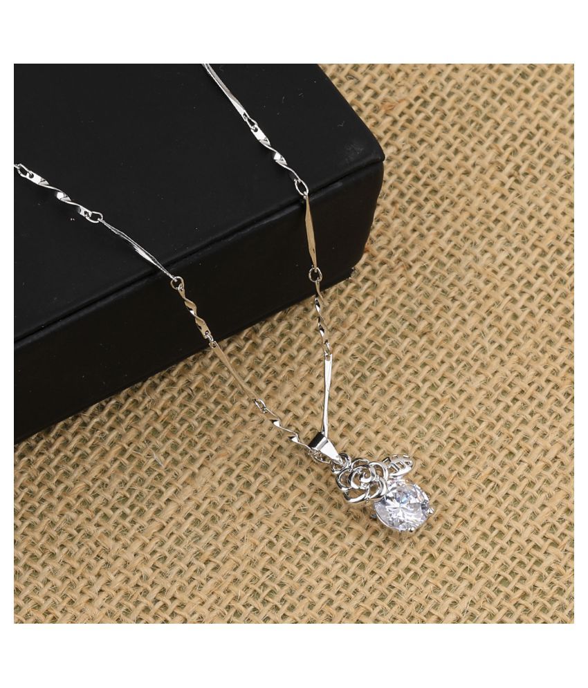 SILVER SHINE Silver Plated Exclusive Chain Solitaire Diamond Pendant