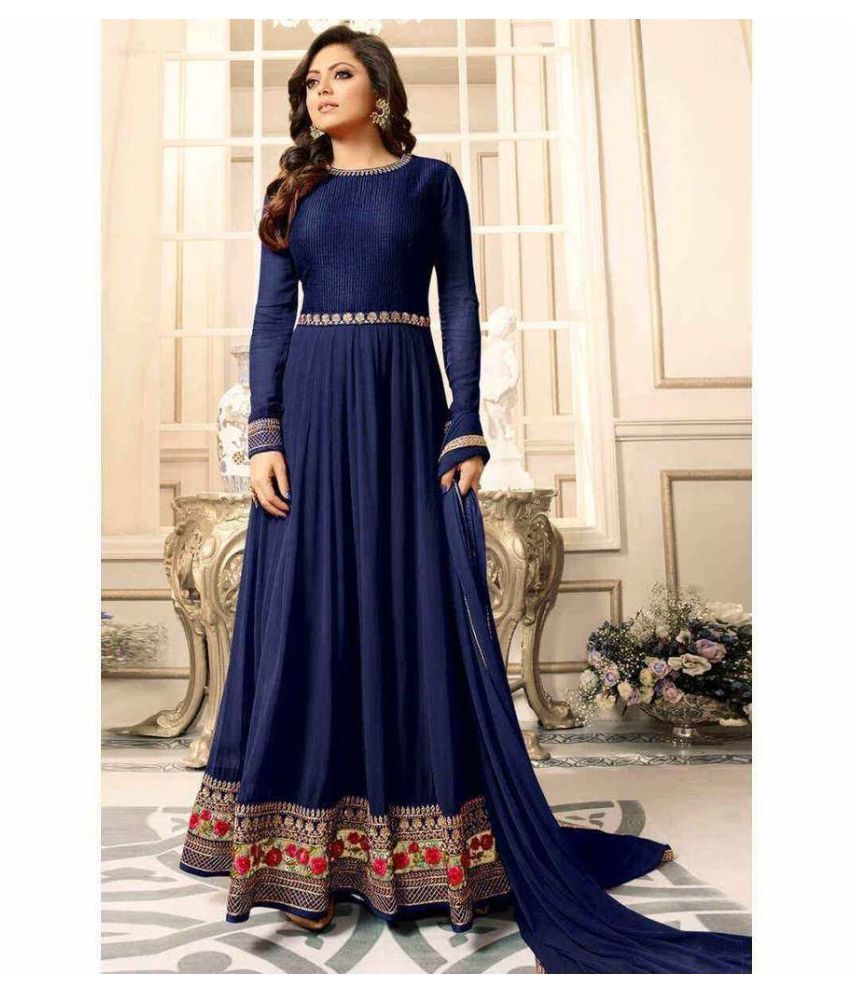 Kapanku Blue Satin Anarkali Gown Semi Stitched Suit Buy Kapanku Blue