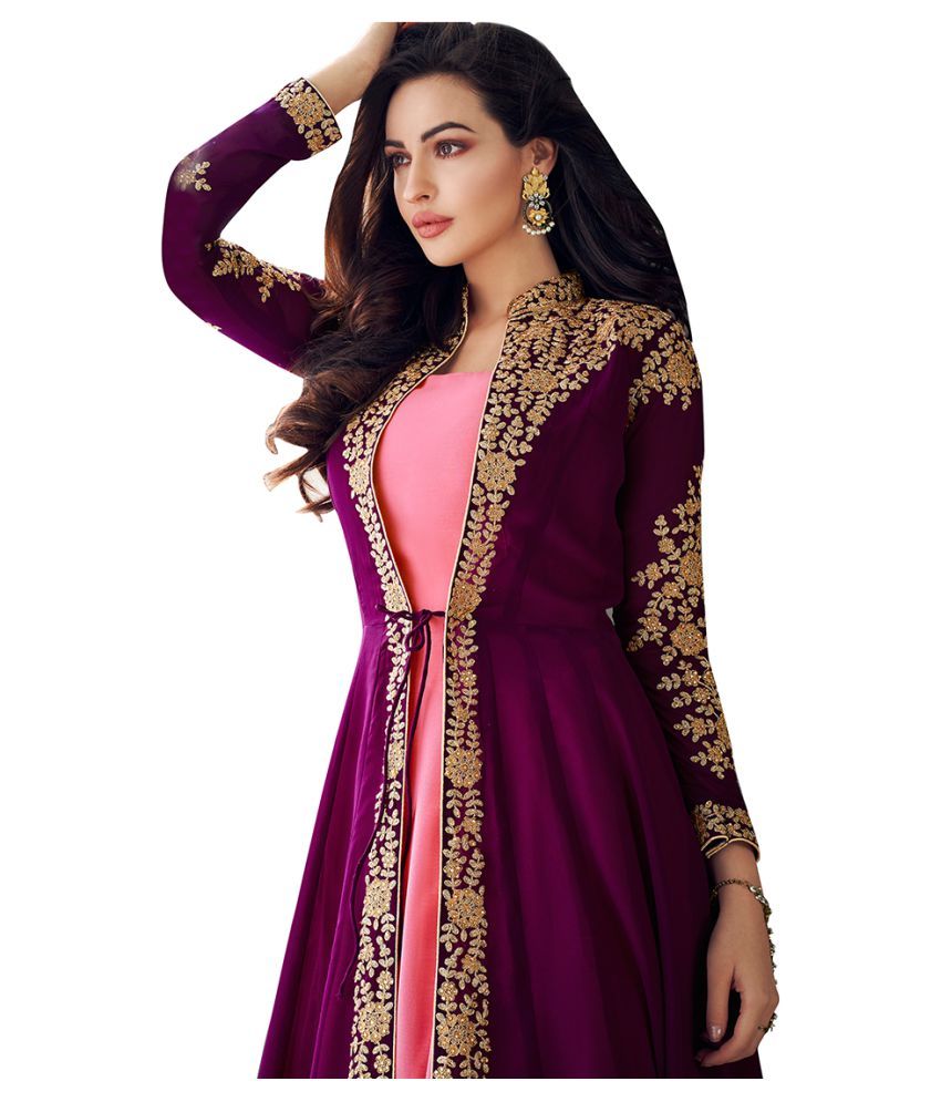 Eharaanarkaligown Purple Georgette Anarkali Semi Stitched Suit Buy