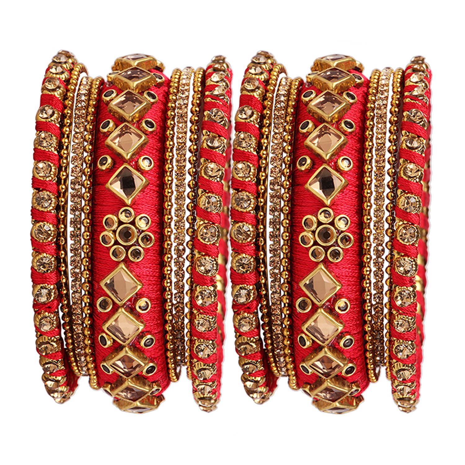 Accessorisingg Traditional Indian Silk Thread Bangles With Kundan