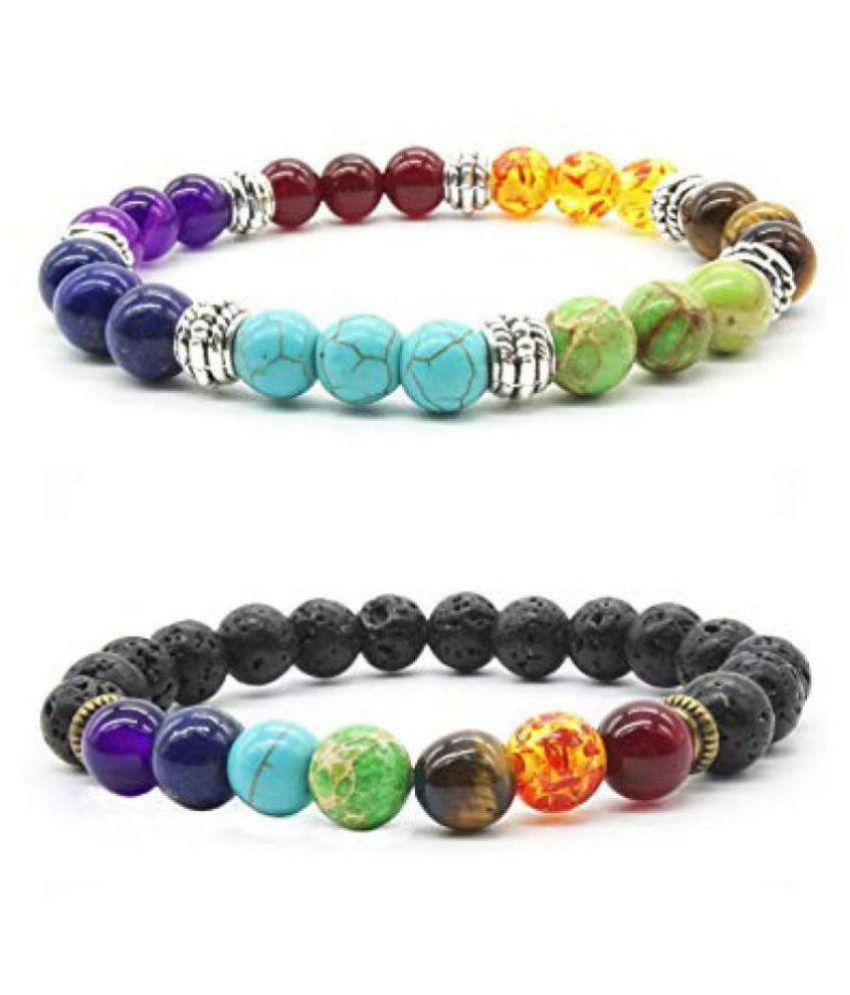 8mm Seven Chakra Bracelet 2 Pcs Set Multi Color Natural Agate Stone