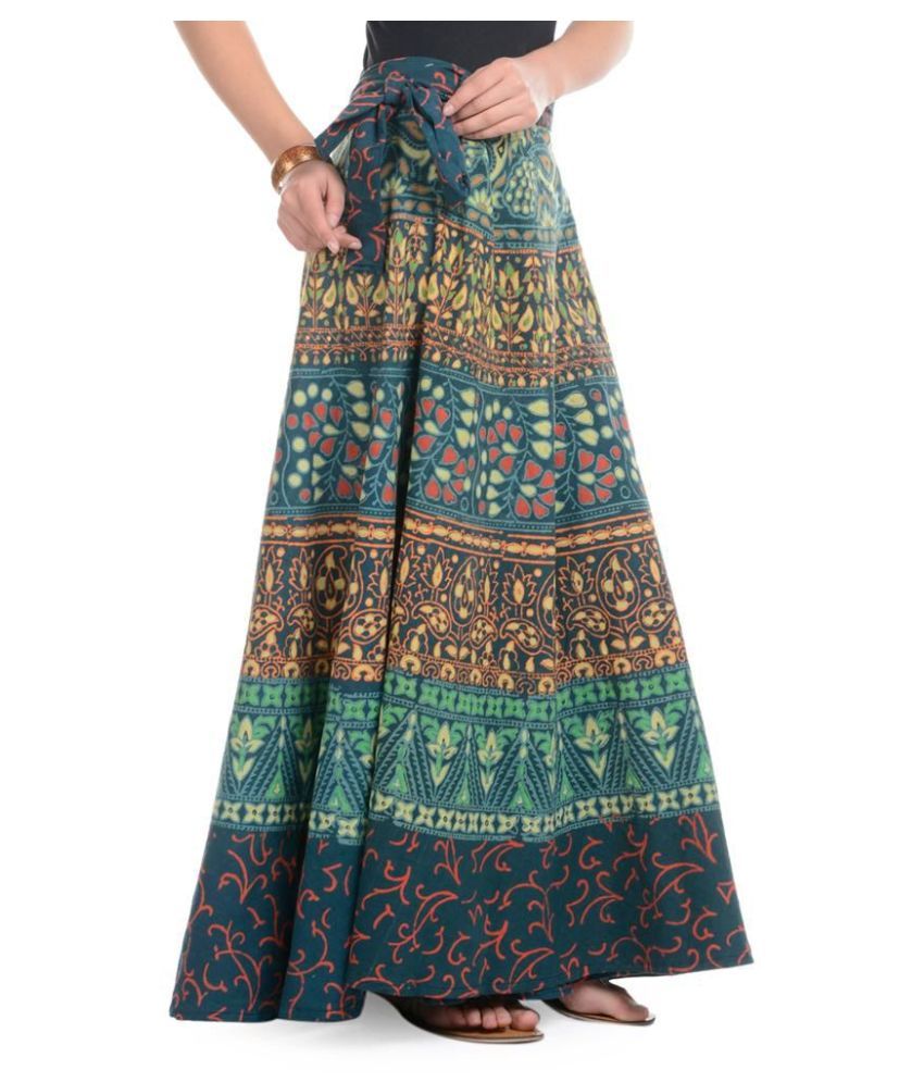 Buy Rajasthani Sarees Cotton Straight Skirt Green Online At Best