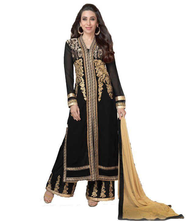 Samanvi Fashion Collection Black Faux Georgette Dress Material - Buy ...