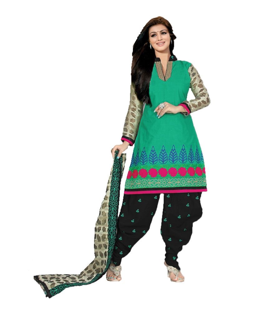 Indian Wholesale Clothing Green Cotton Straight Unstitched Dress