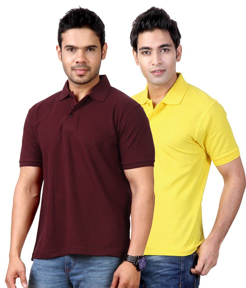 Entigue Solid Maroon & Yellow Polo T-shirts Combo - Buy Entigue Solid ...