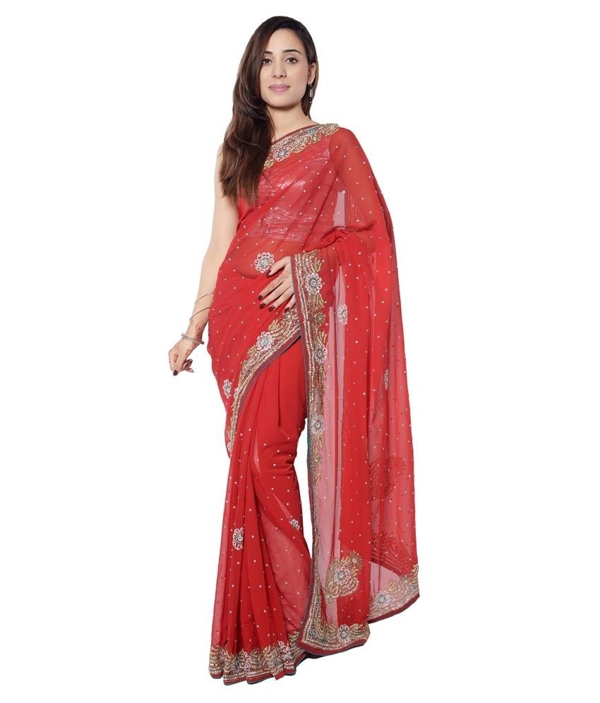 red chiffon sarees online