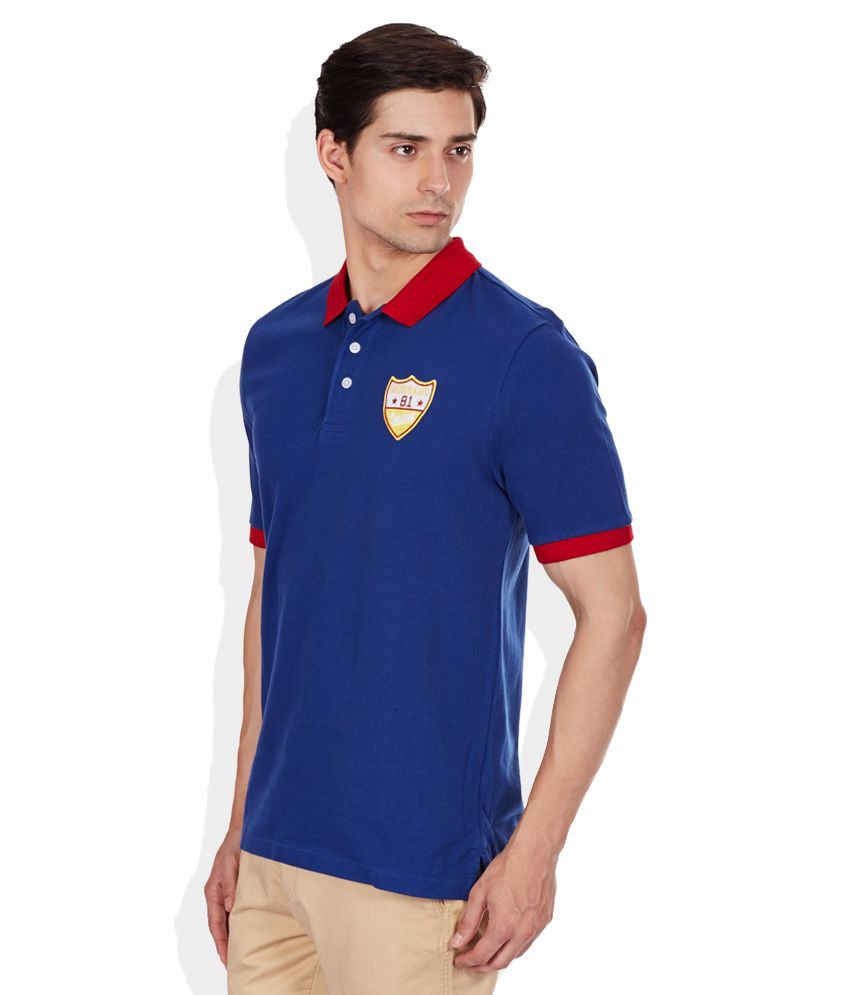 blue polo neck t shirt