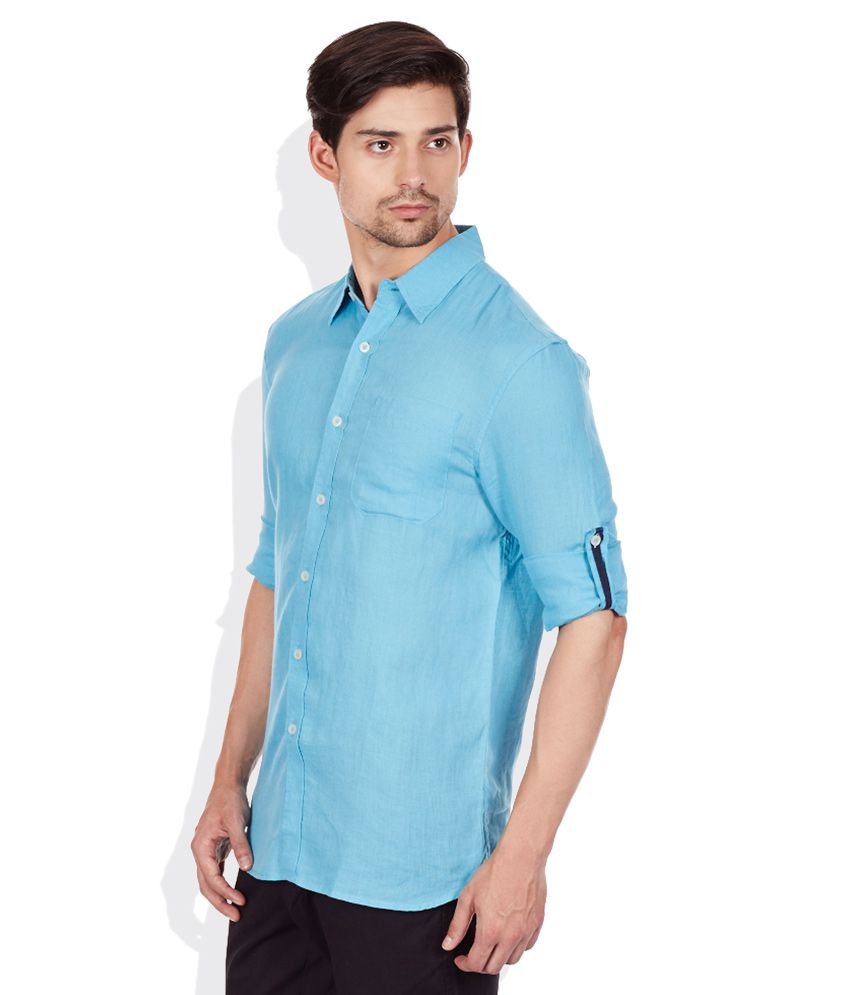 Giordano Blue Slim Fit Linen Shirt - Buy Giordano Blue Slim Fit Linen ...