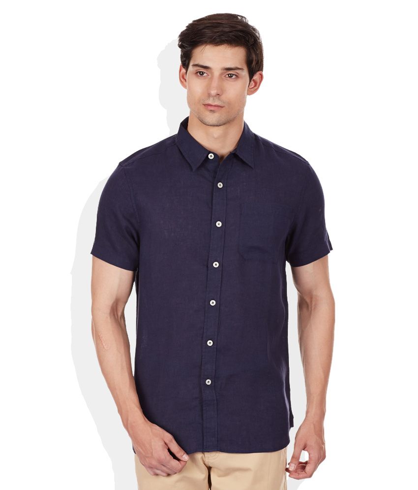 Giordano Navy Slim Fit Linen Shirt - Buy Giordano Navy Slim Fit Linen ...