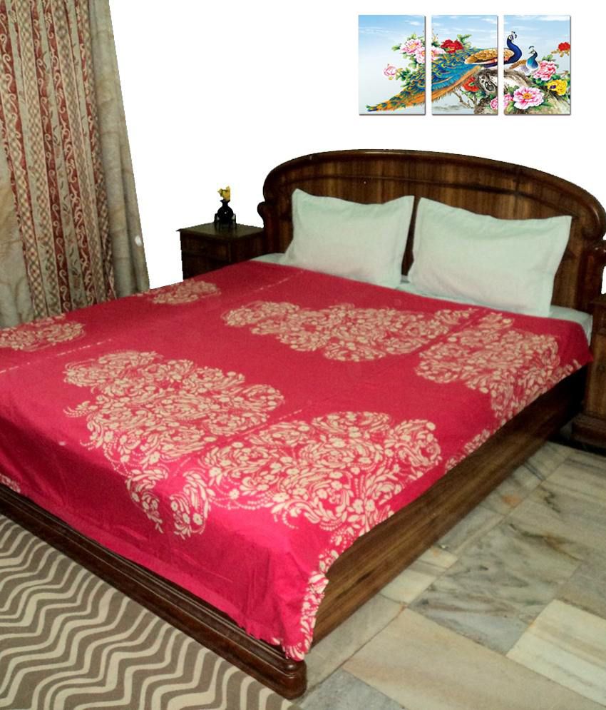 Design Villa Red Floral Design Double Bed Dohar Cum Zipped Duvet