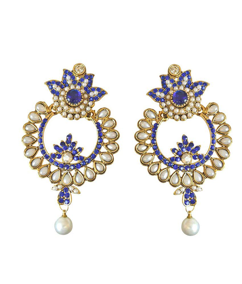 Surat Diamond Floral Shaped Blue Coloured Stone, Shell Pearl & Gold ...