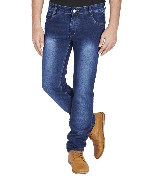 Sodium Blue Cotton Blend Slim Fit Faded Jeans - Buy Sodium Blue Cotton ...