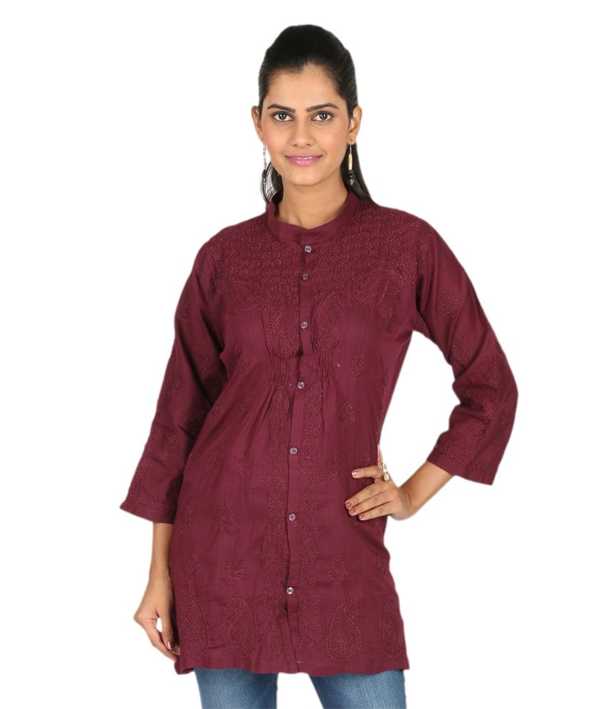 maroon chikan kurti