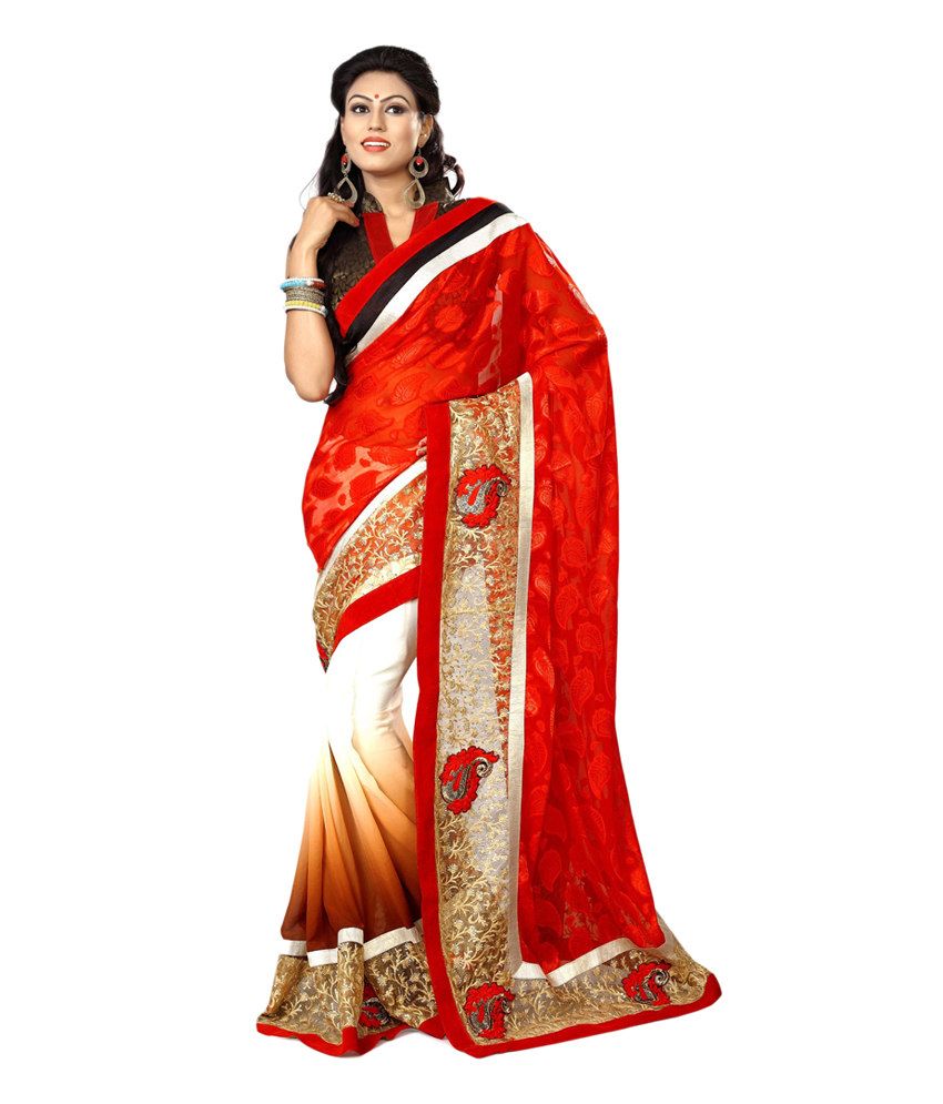 red and white striped saree online
