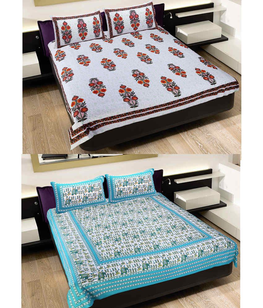 Grj India Rajasthani Traditional 2 Double Bed Sheet With 4 Pillow Covers Buy Grj India