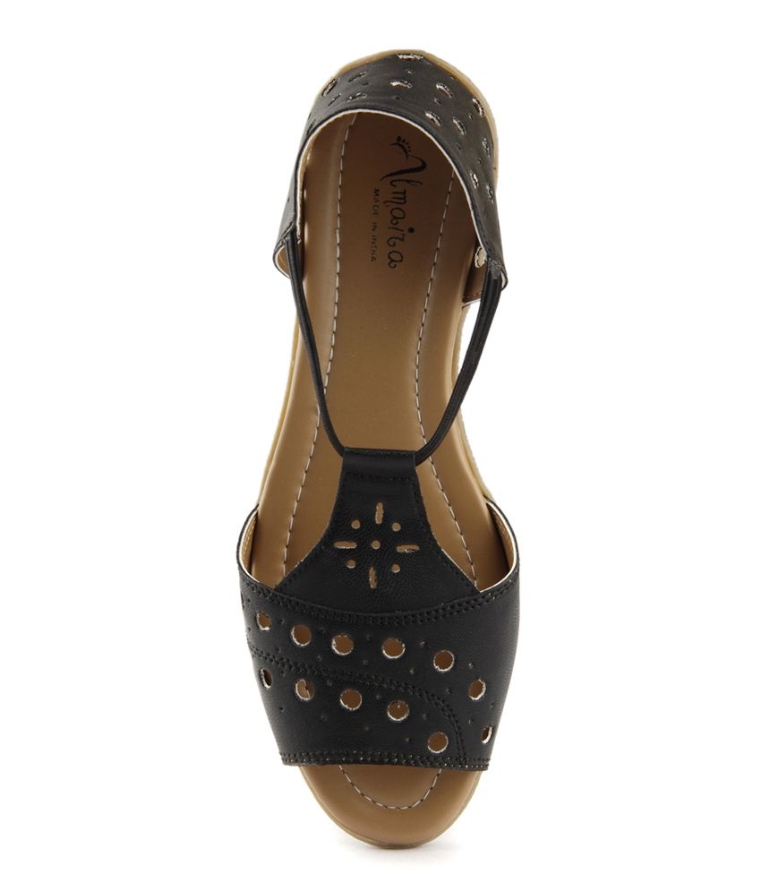 peep toe black flat sandals