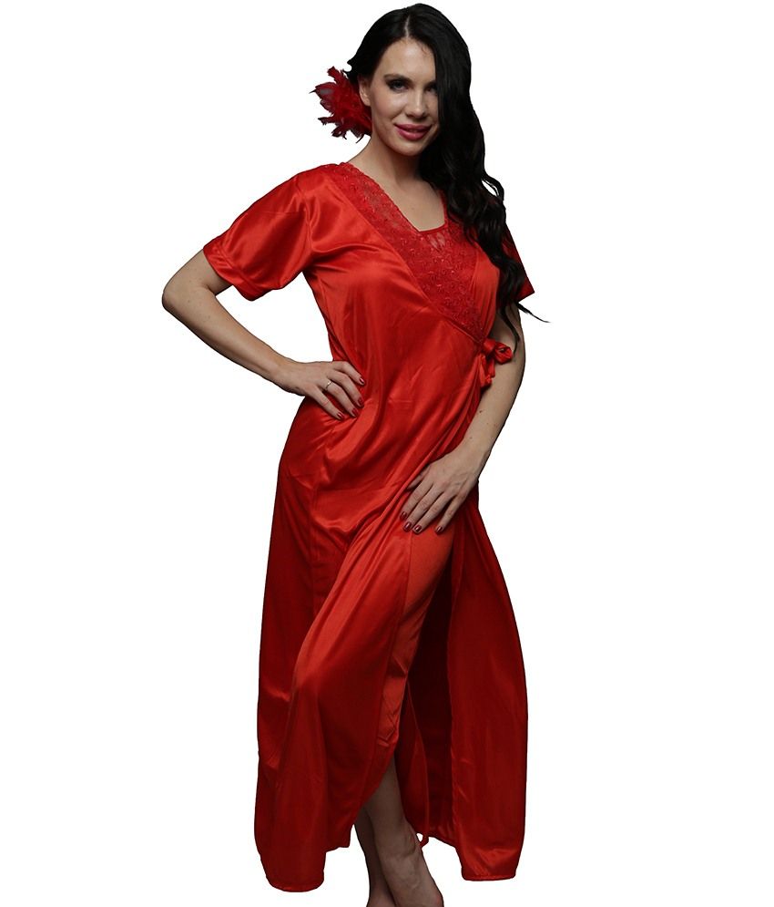 red satin robe long