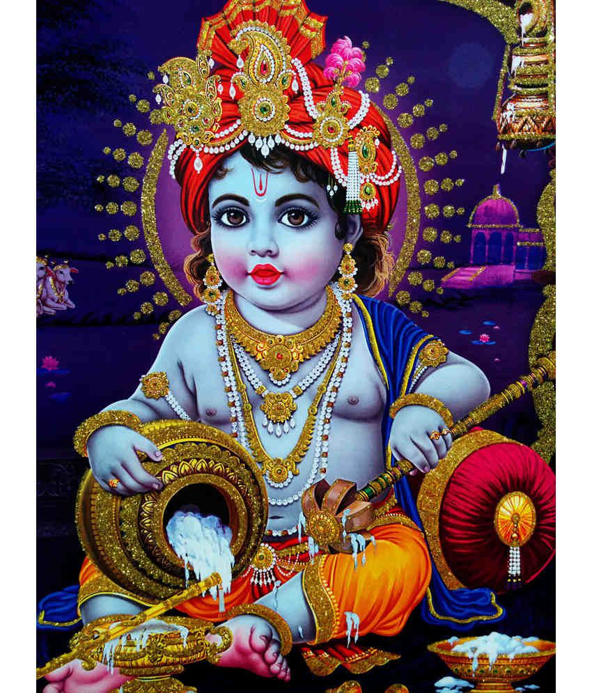 Zevotion Poster Of Baby Krishna In Golden Yellow With Gold Detailing ...