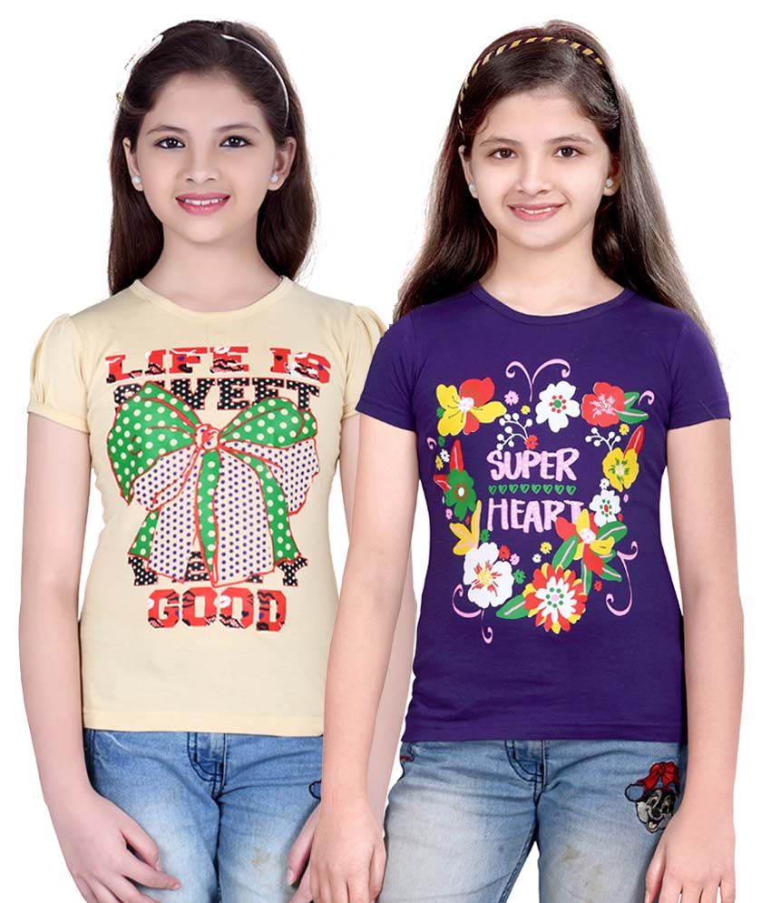     			Sini Mini Multicolour Cotton Printed Tops Combo Of 2