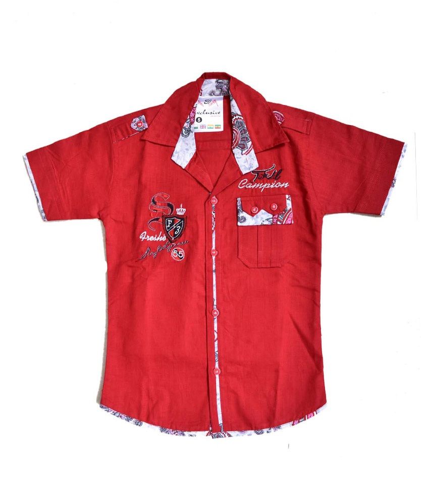     			British Terminal Red Cotton Solid Design Shirt For Boys