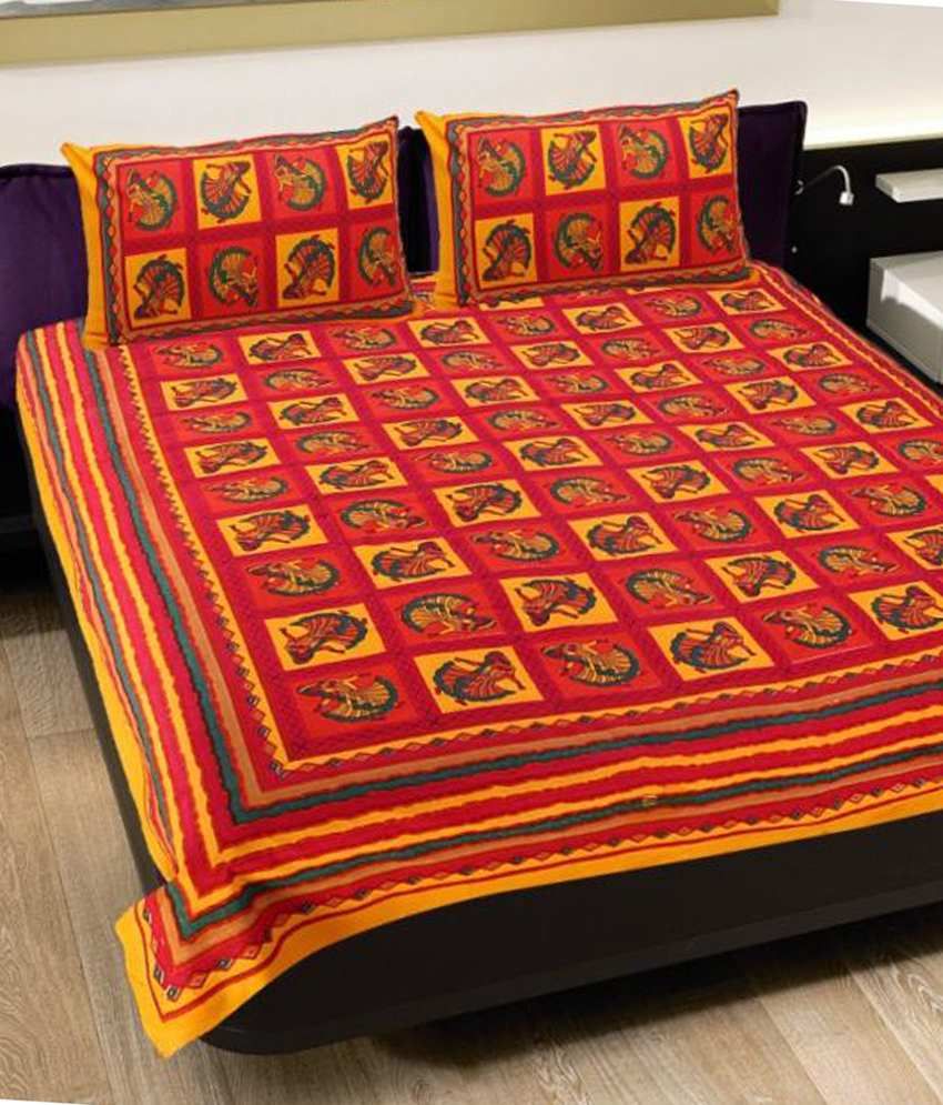 Grj India Rajasthani Jaipuri Print 8 Double Bed Sheet With 16 Pillow