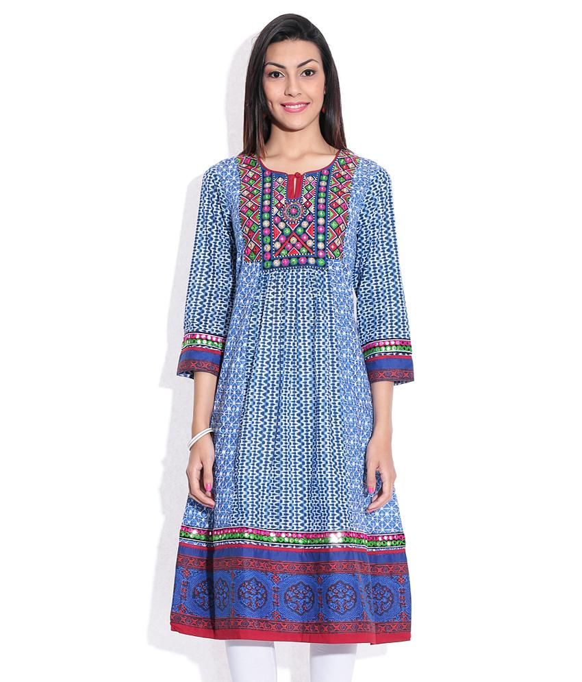 biba blue printed kurta
