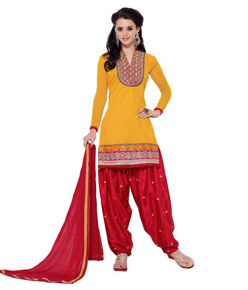 Damsel Designs Yellow Chanderi Unstitched Dress Material - Buy Damsel ...