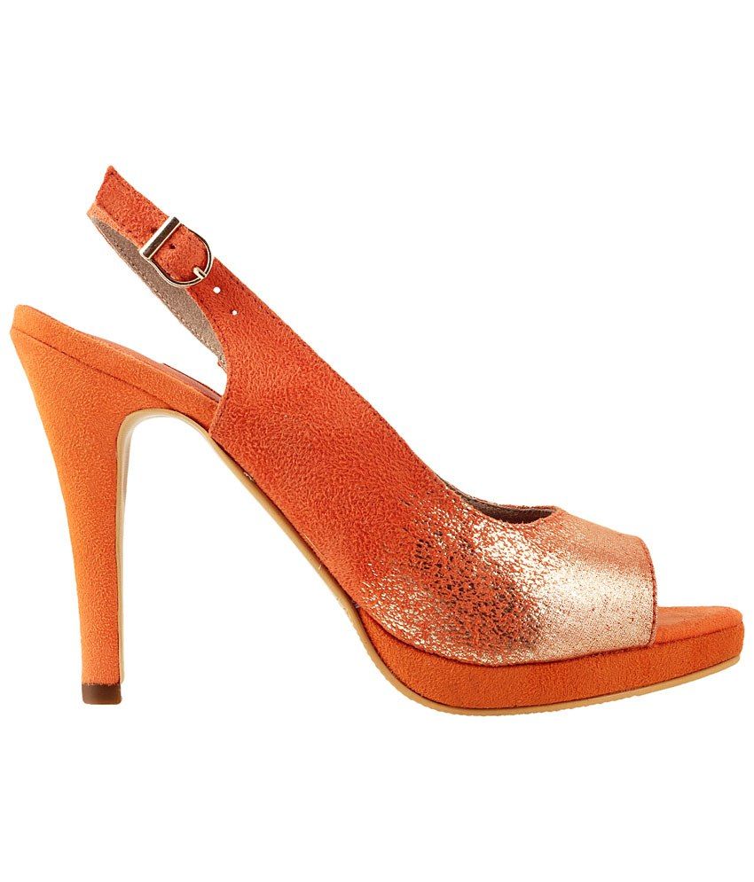 Mochi Orange Casual Heeled Sandals for Women Price in India- Buy Mochi Orange Casual Heeled 