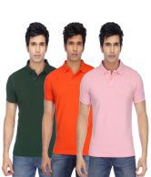 Concepts Multicolor Cotton Blend Half Sleeve Polo T-Shirt - Pack Of 3