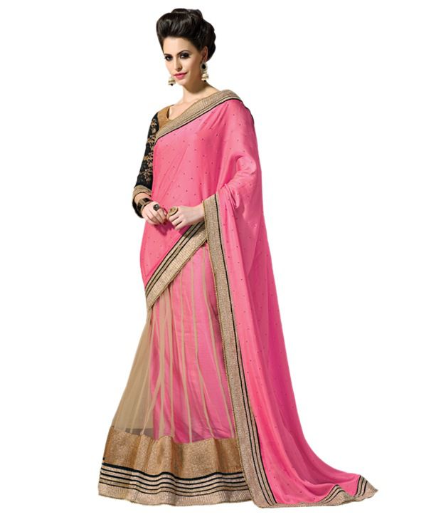 Youngistaan Fashion Pink Net Saree - Buy Youngistaan Fashion Pink Net ...