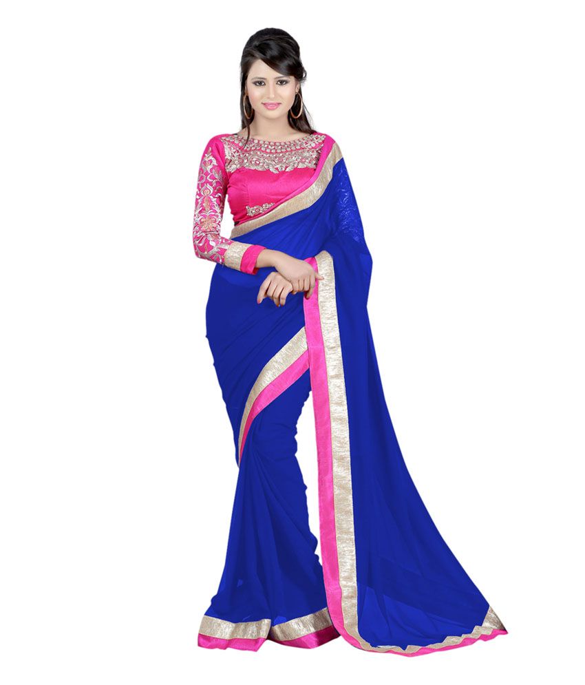 pink blue saree combination