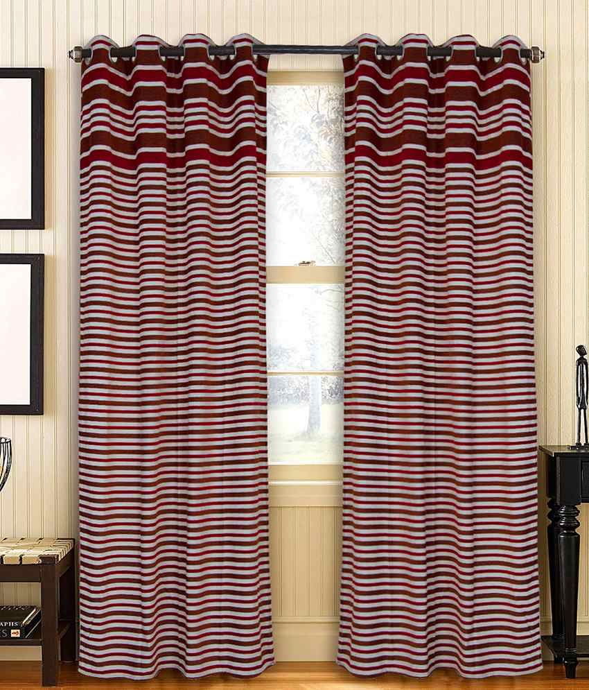     			Home Candy Set of 2 Door Eyelet Curtains Stripes Red&White