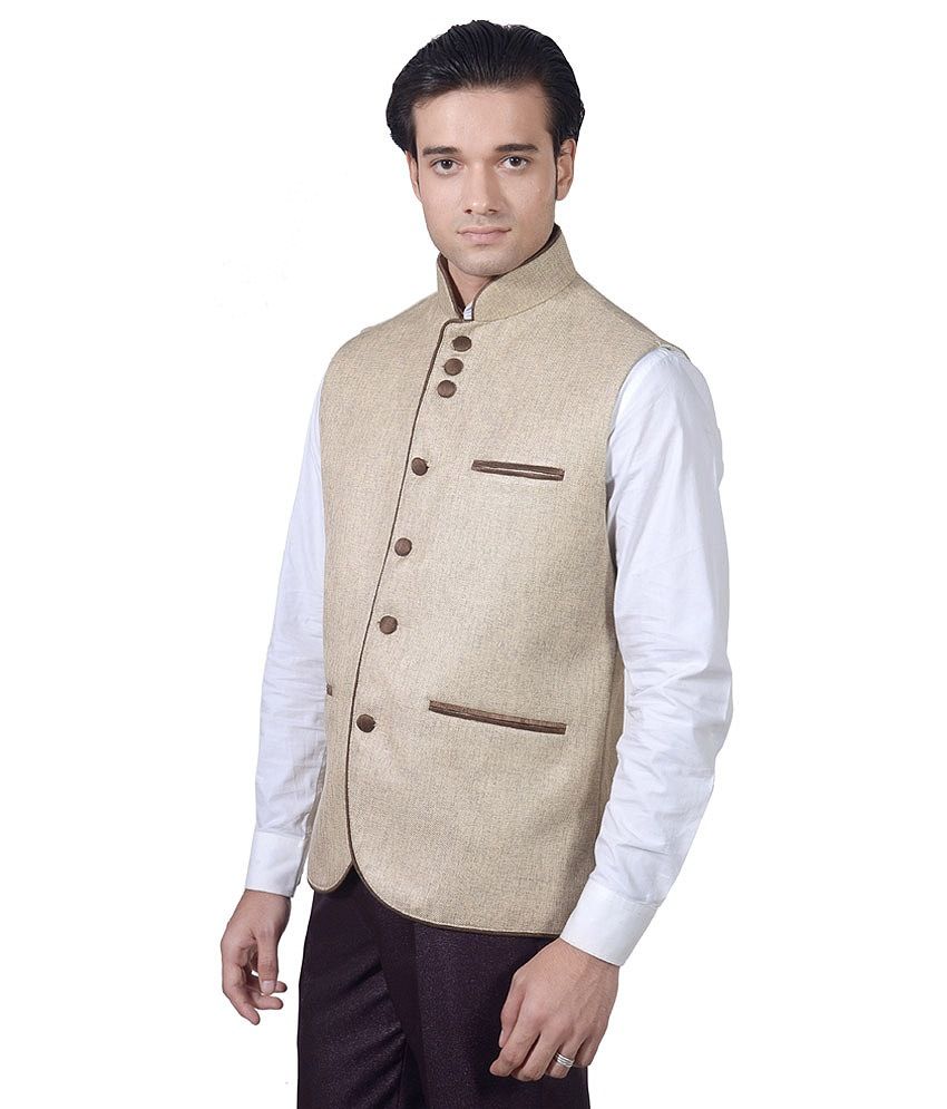 Amafhh Brown Linen Sleeveless Casual Nehru Jackets Buy Amafhh Brown