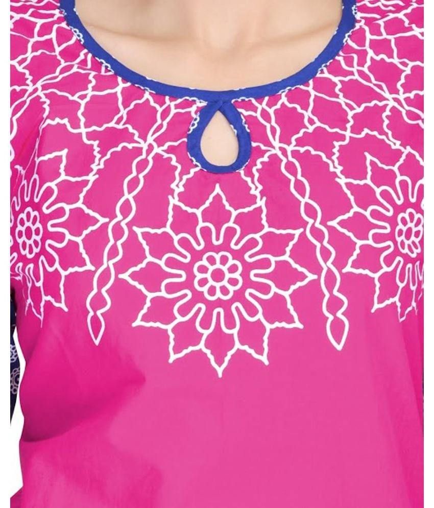 Dealz Pink Cotton Printed Designer Kurti - Buy Dealz Pink Cotton ...