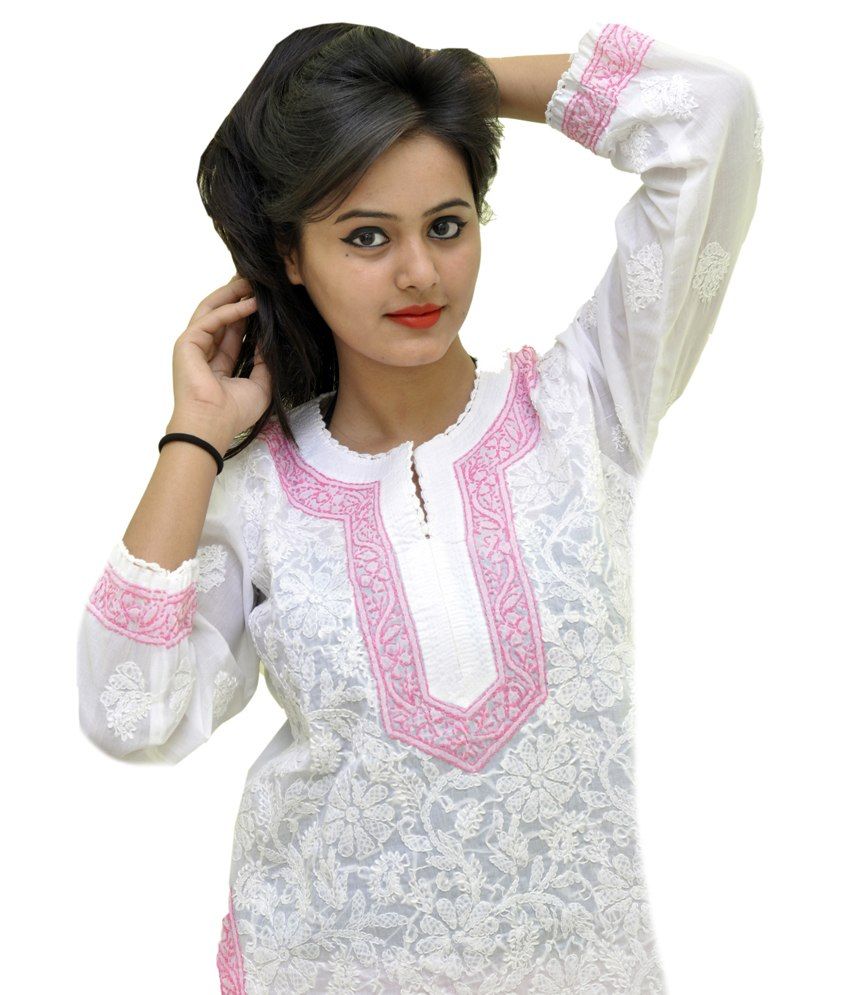 Indian Handicraft Standards White Lucknowi Chikan Cotton Hand