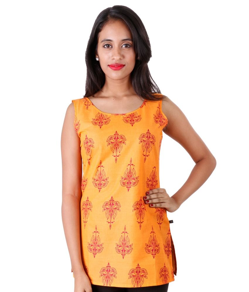 Estyle Orange Cotton Kurti Buy Estyle Orange Cotton Kurti Online at