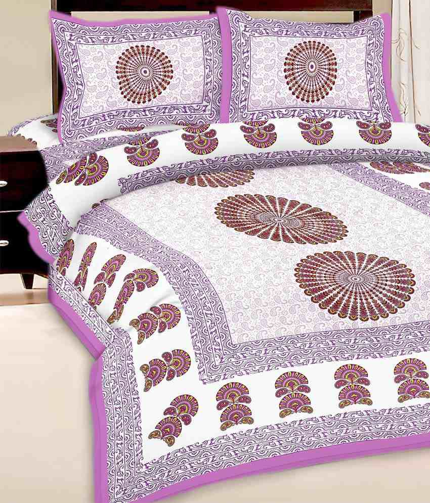     			UniqChoice Jaipuri 100% Cotton Purple Collor Traditional King Size Double Bed Sheet With 2 Pillow Cover