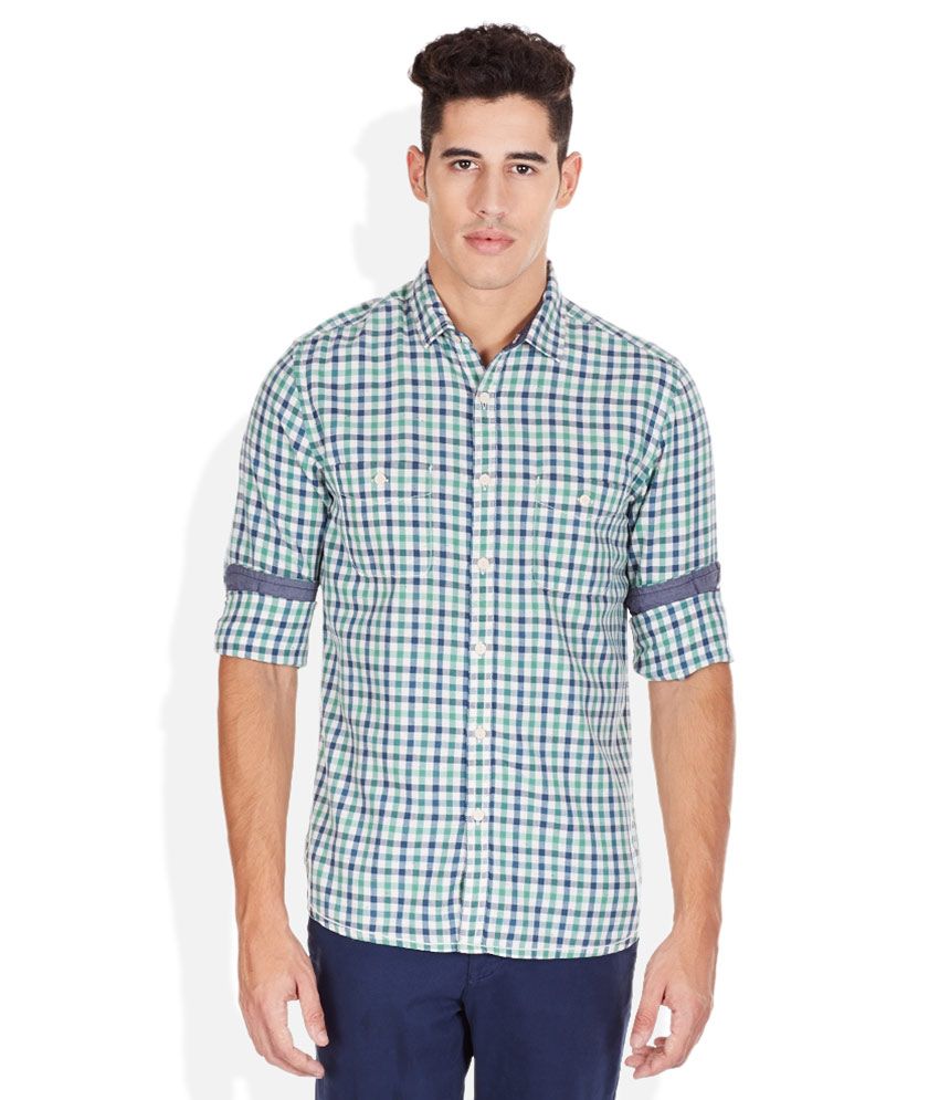 dark green checks shirt