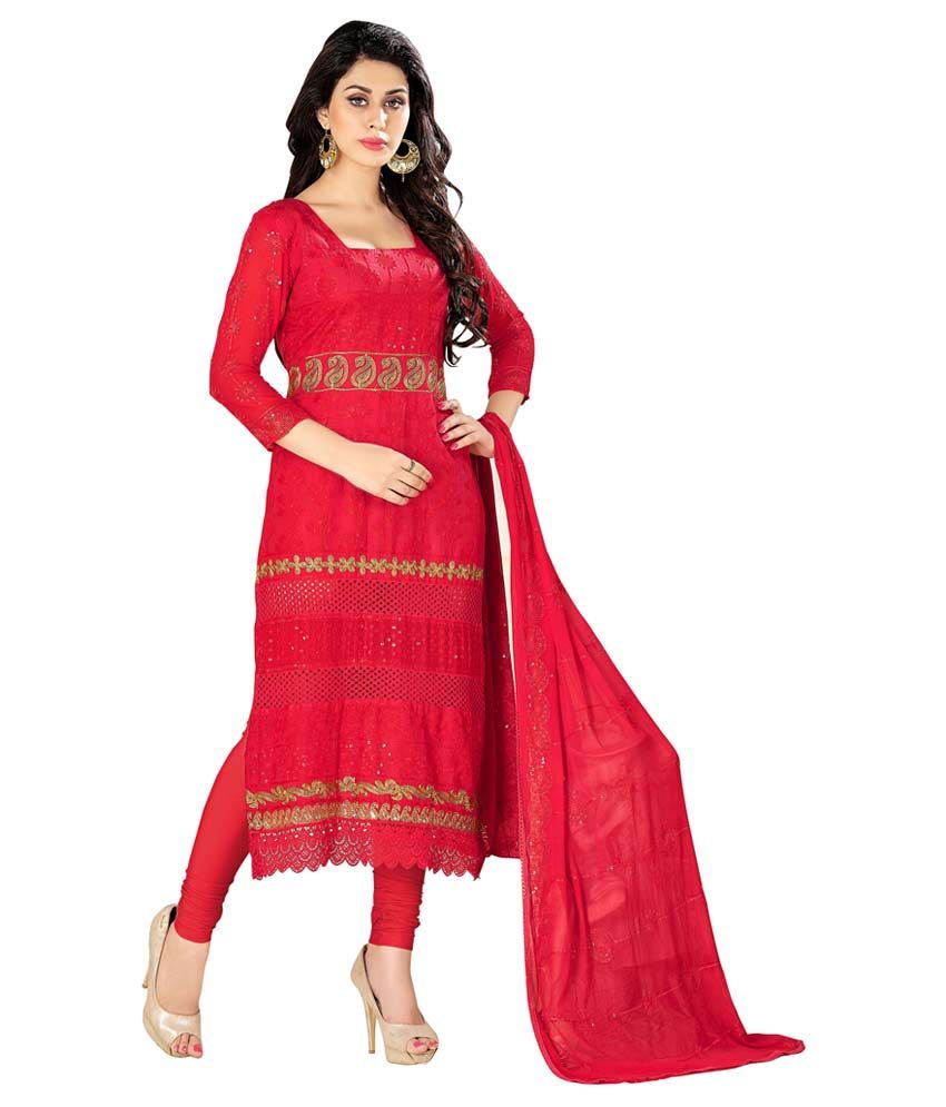 red colour lawn suit