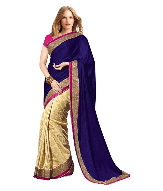     			Ravi Designer Sarees Blue and Beige Georgette Saree