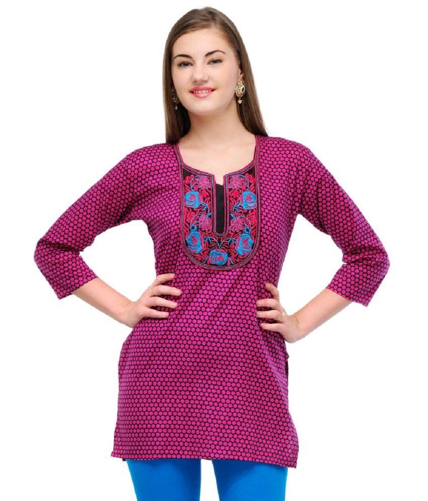 pink blue combination kurti
