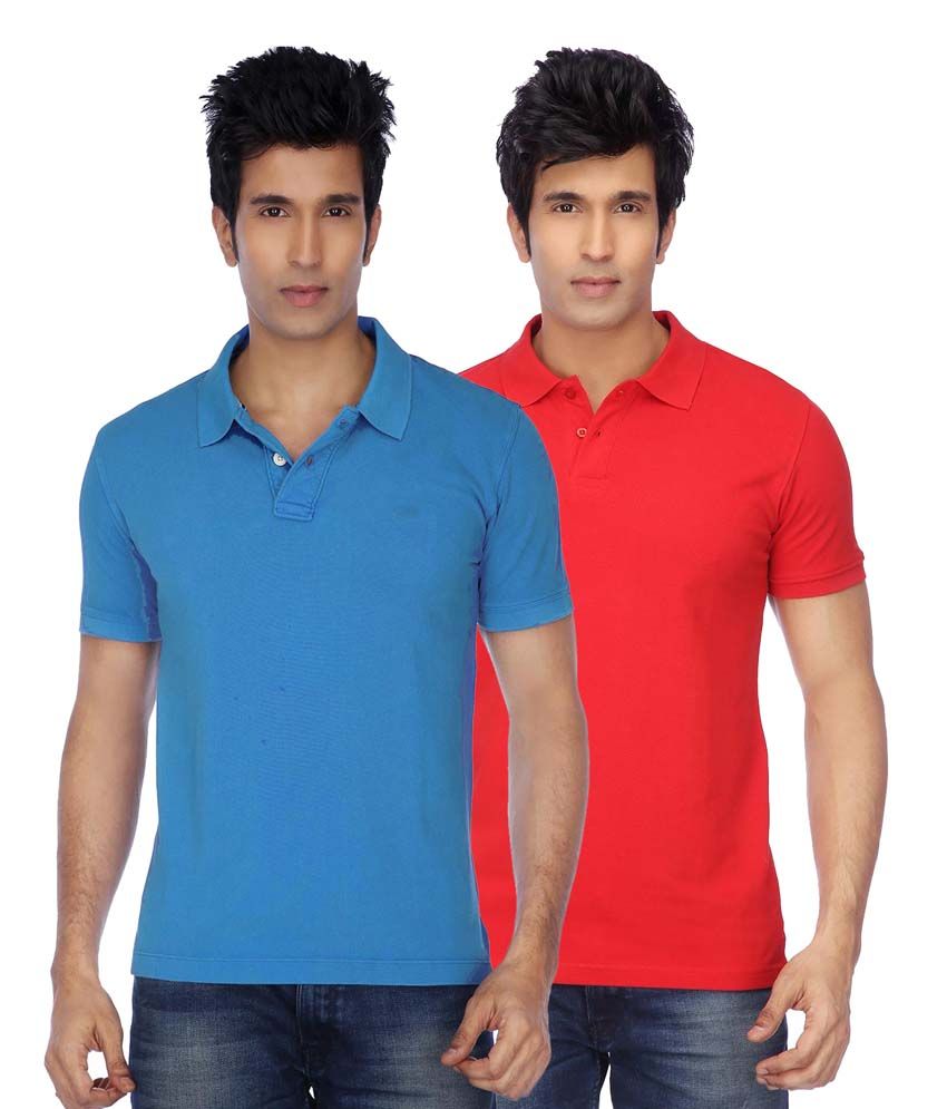     			Concepts Multicolor Cotton Blend Half Sleeve Basics Polo T-Shirts - Pack Of 2