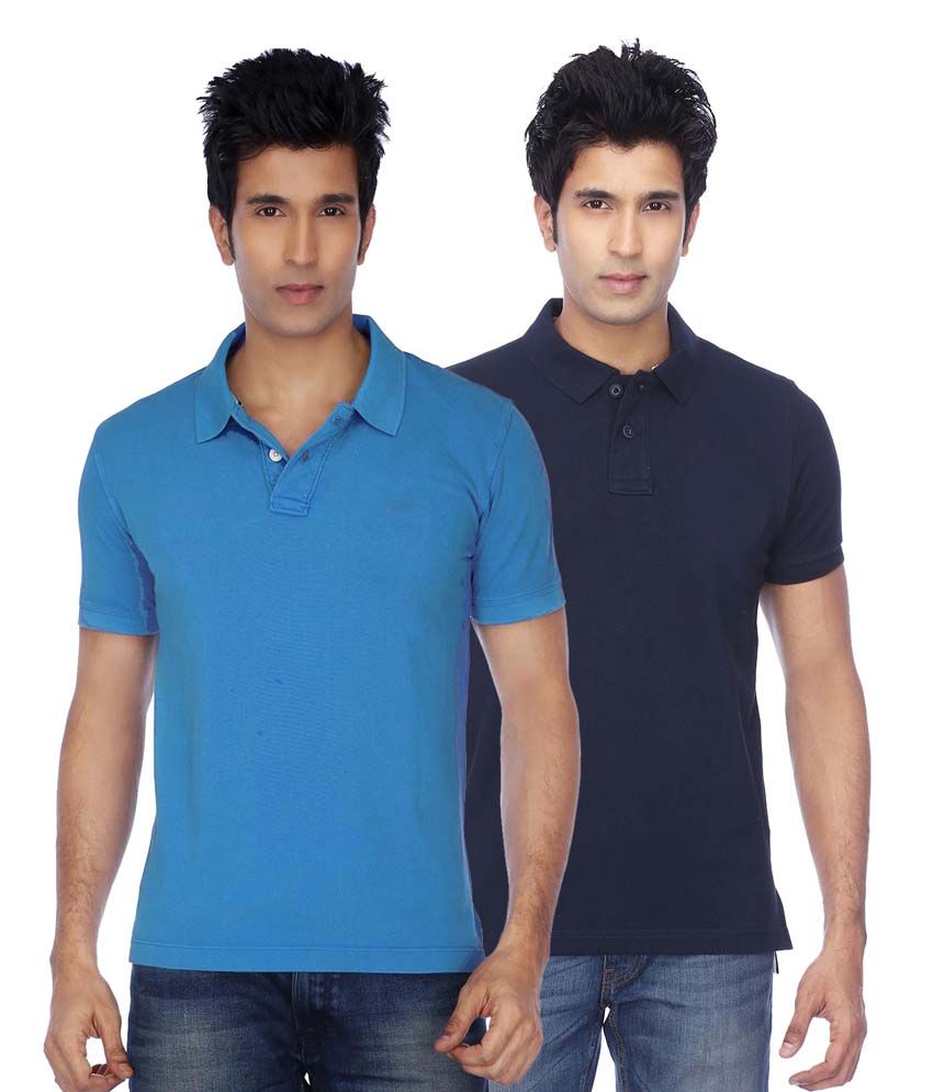     			Concepts Multicolor Cotton Blend Half Sleeve Basics Polo T-Shirts - Pack Of 2