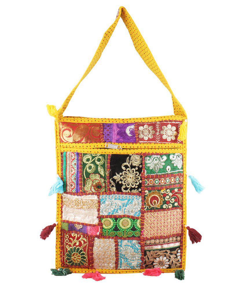Eminence Yellow Rajasthani Embroidered Traditional Sling Bag - Buy ...