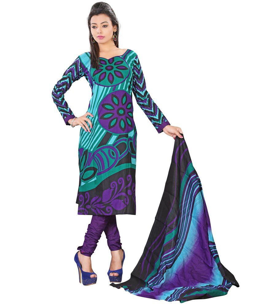 Lookslady Printed Turquoise Cotton Dress Material Buy Lookslady