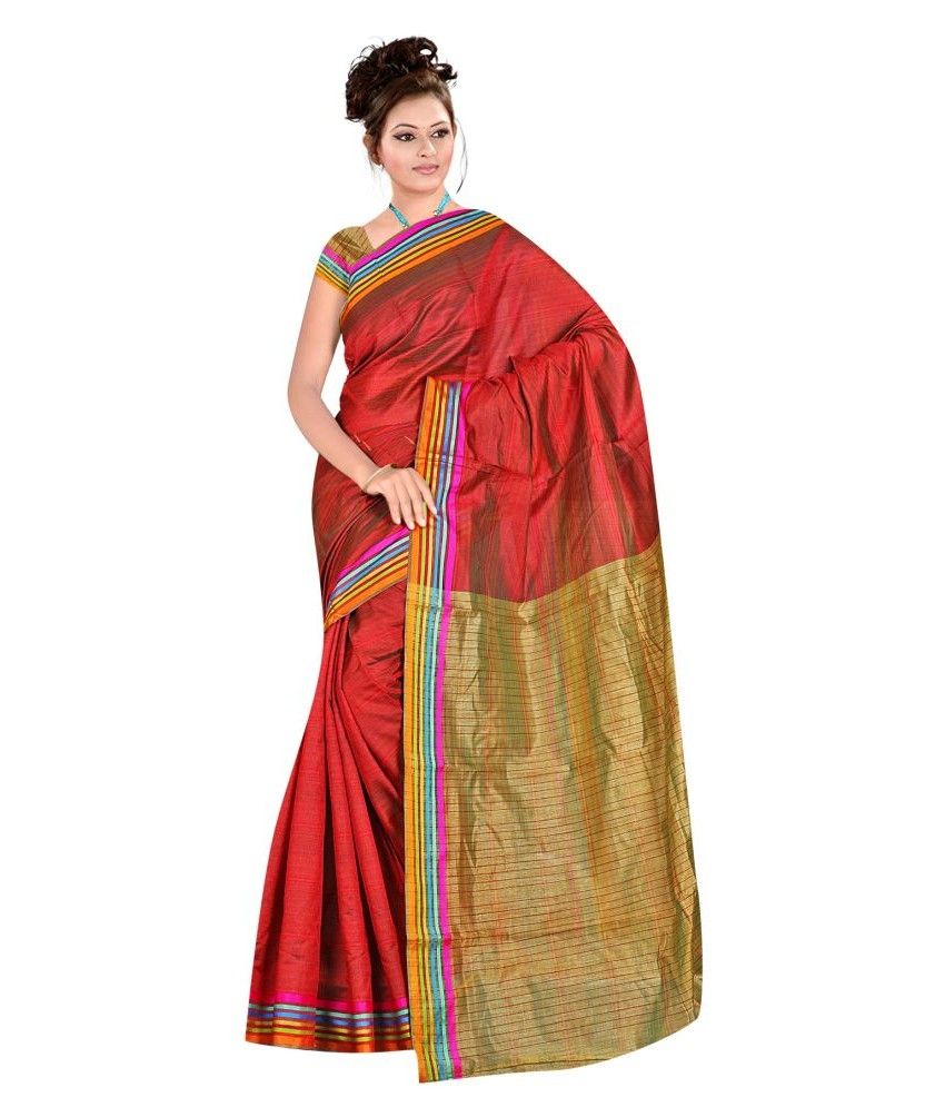 Patankarfab Red Mysore Silk Saree - Buy Patankarfab Red Mysore Silk 