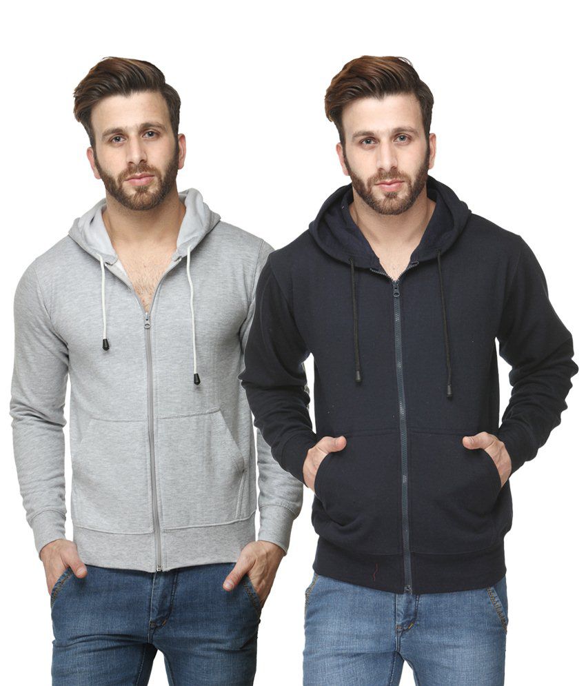     			Scott International Alluring Pack of 2 Gray & Black Hooded Sweatshirts with Zip for Men